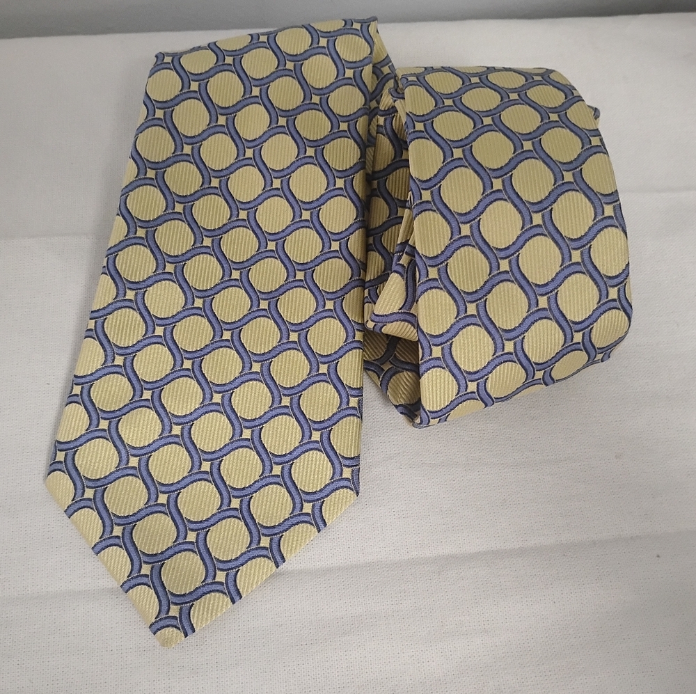 ❤️TURNBULL ASSER Necktie Tie Navy Yellow 100% Silk